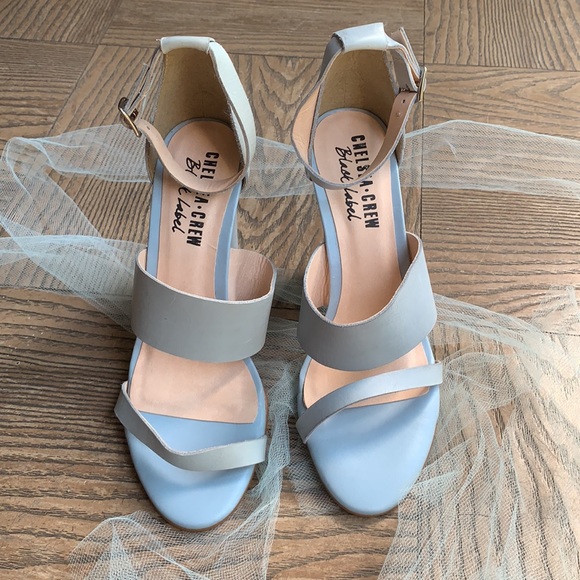 OLLIE Baby blue Leather Block Heel strappy Sandals - Picture 7 of 12
